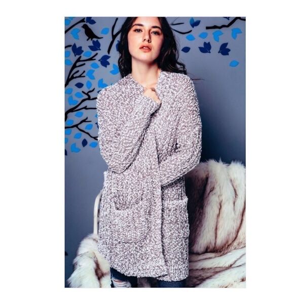 COPY - LONG Open Cardigan In Heather Gray - Picture 2 of 8